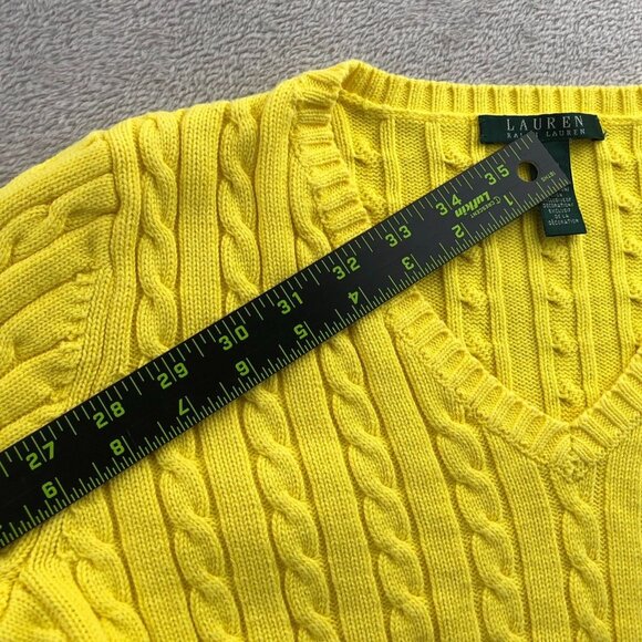 Lauren Ralph Lauren Womens Sweater Small Yellow Cable Knit V-Neck Pullover Cozy - Picture 6 of 12